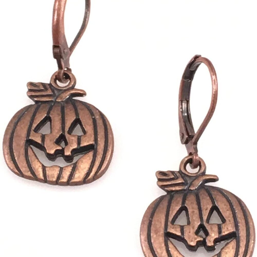 Antiqued Copper Jack-O-Lantern Pumpkin Earrings